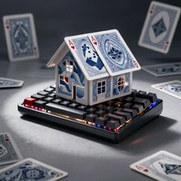 house of cards but the cards are gaming keyboards, surreal