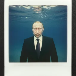 close up of vladimir putin standing still, underwater polaroid photo, vintage, neutral colors, underwater, by shawn heinrichs and gregory crewdson