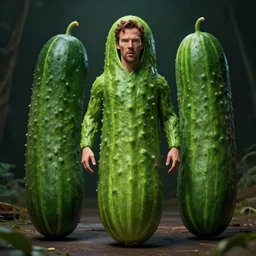 hyperrealistic film still of benedict cumberbatch disguised as a large cucumber, vegetable life form, stunning 3 d render, inspired by istvan sandorfi & greg rutkowski & unreal engine, perfect symmetry, dim volumetric cinematic lighting, 8 k octane comprehensive render, extremely hyper - detailed, incredibly lifelike attributes, intricate, real flesh texture, masterpiece, artstation, stunning,