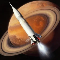 illustration of Saturn V going to Mars, realistic painting, high definition, digital art, matte painting, very detailed, realistic