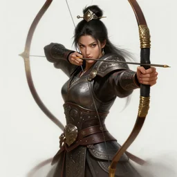 a highly detailed illustration of fierce mongol warrior woman with bow, heroic shooting bow pose, perfect face, intricate, elegant, highly detailed, centered, digital painting, artstation, concept art, smooth, sharp focus, league of legends concept art, wlop.