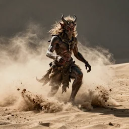 genie demon in a sandstorm, grainy nature photograph