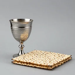 studio photography of 1st century wine goblet and matzah, studio lighting, solid color background 8k