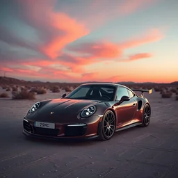 porsche in the middle of the desert, professional photography, vaporwave