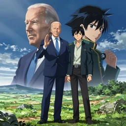 key anime visual of joe biden and Kirito; official media