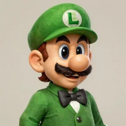 hyper realistic, beautifully rendered, dapper fancy luigi wearing a green top hat, green suit and bowtie, smirking deviously, painted by greg rutkowski, wlop, artgerm, dishonored 2