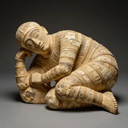 an ancient mummy of a shaman in a fetal position