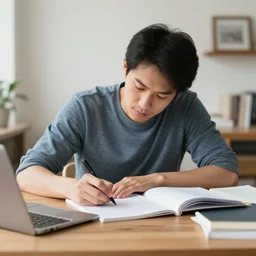 photo of man doing homework