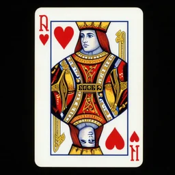ancient playing card with the queen of hearts, symetrical, diffuse lighting, fantasy, intricate, elegant, highly detailed, lifelike, photorealistic, digital painting, artstation, illustration, concept art, 4 k, smooth, sharp focus, art by john collier and albert aublet and krenz cushart and artem demura and alphonse mucha