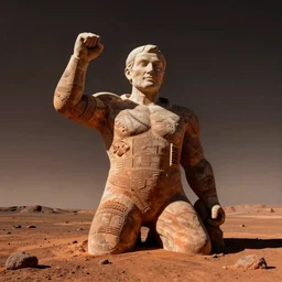 color photo of an impossible statue discovered on mars, optical illusion