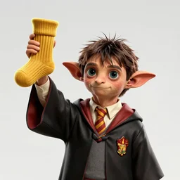 dobby from harry potter holding a golden sock above his head, glorious, digital art, trending on artstation