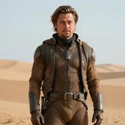 Brad Pitt looking menacingly in Harkonnen Stillsuit from Dune, photo realistic, cinematic, 4k, HDR, ultra high detail, realistic