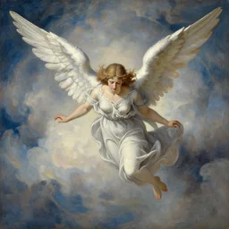 top view of an angel falling down heaven, artistic painting style, intricate details