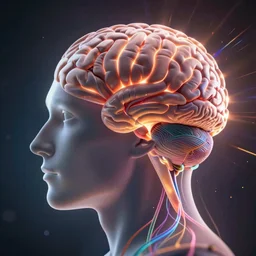 illustration of human brain in profile, tendrils of colorful light, unreal engine, artstation, photorealistic, octane render, scifi
