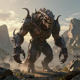 a photorealistic hyperrealistic render of a giant monstrous lovecraftian creature, walking in a mountain background, by pixar, greg rutkowski, wlop, artgerm, epic fantasy dramatic moody dawn lighting, long shadows, volumetric, cinematic atmosphere, octane render, artstation, 8 k