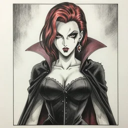 creepy scarlett johansson as vampire in van hellsing anime. dramatic lighting, anime style, pencil and ink manga drawing, centered in panel