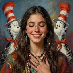 a beautiful portrait of a female shaman smiling with eyes closed feeling her heart, symetrical, designed by dr seuss and michal karcz, by cyril rolando and asher durand and natalie shau