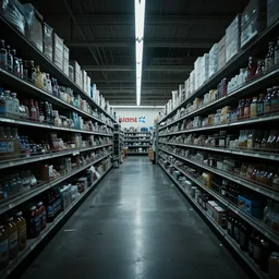 a noisy photo of an infinite wallmart store,spooky,eerie,endless,scary,alone,scary atmosphere,dark
