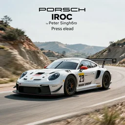 photograph, PORSCHE RSR, IROC, by Pete Biro, Peter Singhof, press release, cinematic, malibu canyon, 8k, depth of field, bokeh. rule of thirds, copper accents
