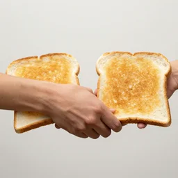 two pieces of toast shaking hands, photorealistic,
