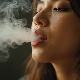 a cinematic closeup of a woman mouth open, smoke, smoke coming out, ultra realistic, canon, 3 5 mm, bokeh, coherent, warm colors