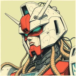 risograph grainy drawing vintage sci - fi, satoshi kon color palette, gigantic gundam full - body covered with human bodies and wires, with lot tentacles, codex seraphinianus painting by moebius and satoshi kon and dirk dzimirsky close - up portrait