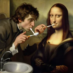 (((( a painting of a Timothee Chalamet brushing his teeth, a character portrait by Dürer, behance, pre-raphaelitism, da vinci, pre-raphaelite, detailed painting“