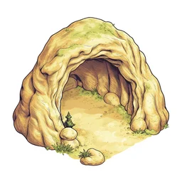 isometric view of the outside of a cave, colored lineart