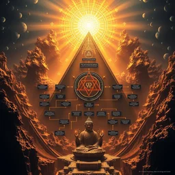 a vertical flowchart explaining world dominance, illuminati, buddhism, ancient, fractals, beautiful lighting, octane rendered, high detail, photograph of the year, trending on art station and beyond