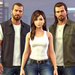 trevor phillips, michael desanta and franklin clinton from gta v as anime girls