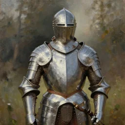 beautiful oil portrait painting of alwyte armor, medieval armor, knight, natural light, outside