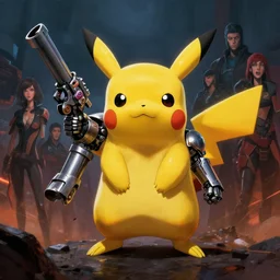 pikachu from pokemon wearing metal gear armor holding gun dramatic lighting art by brandon anschultz by yoji shinkawa by richard schmid by greg rutkowski by sandra chevrier by jeremy lipking cinematic dramatic brush strokes background