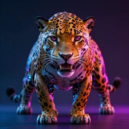 portrait of a neon cyberpunk cyborg jaguar animal, octane render