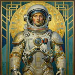 Art Deco painting portrait of space-marine in Art Deco architecture style high detail