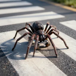a spider wearing roller skates across a zebra crossing full hd 4k ultrarealistic