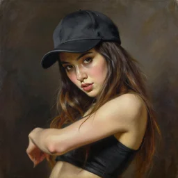 stunning female hiphop dancer wearing cap, highly detailed painting by gaston bussiere, craig mullins, j. c. leyendecker, 8 k