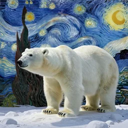 carving of a polar bear, mashup between mc escher and vincent van gogh
