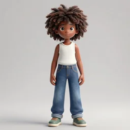 [ african teen ]! with an [ afro, white tank top, and blue jeans ]!, matte painting!, afrofuturism! art style, trending on [ artstation ], award winning, intricate, [ full - body ]!, cgsociety contest winner, zbrush!, 3 d render