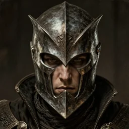 dark souls knight, realistic, dark fantasy, closeup portrait, style of donato giancola, greg rutkowski, vintage retro, realistic face, digital art, concept art, artstation, intense detail, deep texture, eldritch lovecraftian god helmet, symmetry, 4 k
