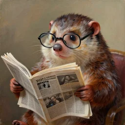 a painting of a mole animal wearing glasses reading a newspaper, by jason edmiston, color grading, exposure 8 k