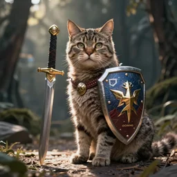 a cat with a sword and shield, octane render, unreal engine, fantasy art
