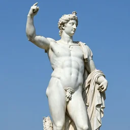 a classical greek sculpture of josuke higashikata as a greek hero, tourism photography