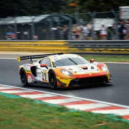 car race overtaking at le mans, 8 0 s, film grain, motorsports photography
