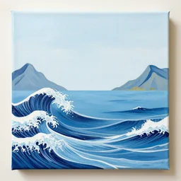 painting of waves in the ocean with mountains in the corners, canvas, acrylic paint, by andy warhol, by lee man fong, isometric, pop art, 4 k, ultra - hd
