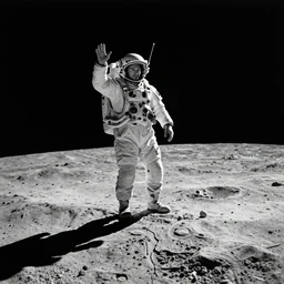 Lance Armstrong landing on the moon, black and white photography, made by Dallmeyer