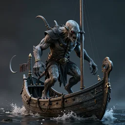cthulhu attacking a viking ship, style of 3 dimensional render, octane render