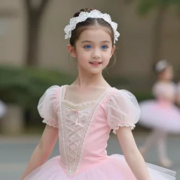 pink medieval gown, white lace headband, beautiful ballerina girl, fantasy, han so - hee, friendly, pure, perfect face, blue eyes, highly detailed, masterpiece, artstation, art by degas and emika lightweaver and antoine collignon and akihiko yoshida