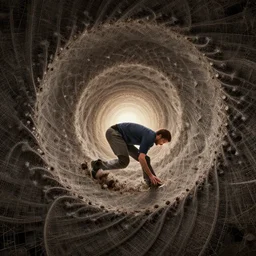 a man gets sucked into a fractal, ultra realistic, concept art, intricate details, highly detailed, wide angle, by android jones, simon bisley