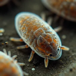 close up of tardigrades animal microscopic, water bear, by annibale carracci, film grain, ektachrome, microscopic, depth of field, colorful, in his environment