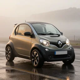 parked renault twizy, fog, rain, volumetric lighting, beautiful, golden hour, sharp focus, highly detailed, cgsociety